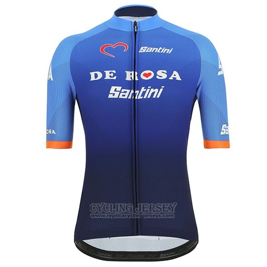 2019 Cycling Jersey De Pink Santini Blue Short Sleeve and Bib Short